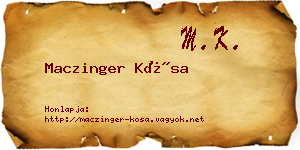 Maczinger Kósa névjegykártya